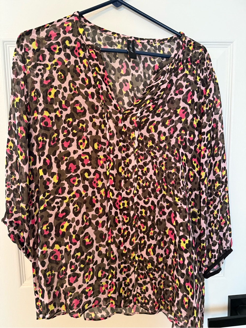 Marc Cain Pink, Brown & Yellow Leopard Print V-Neck Blouse